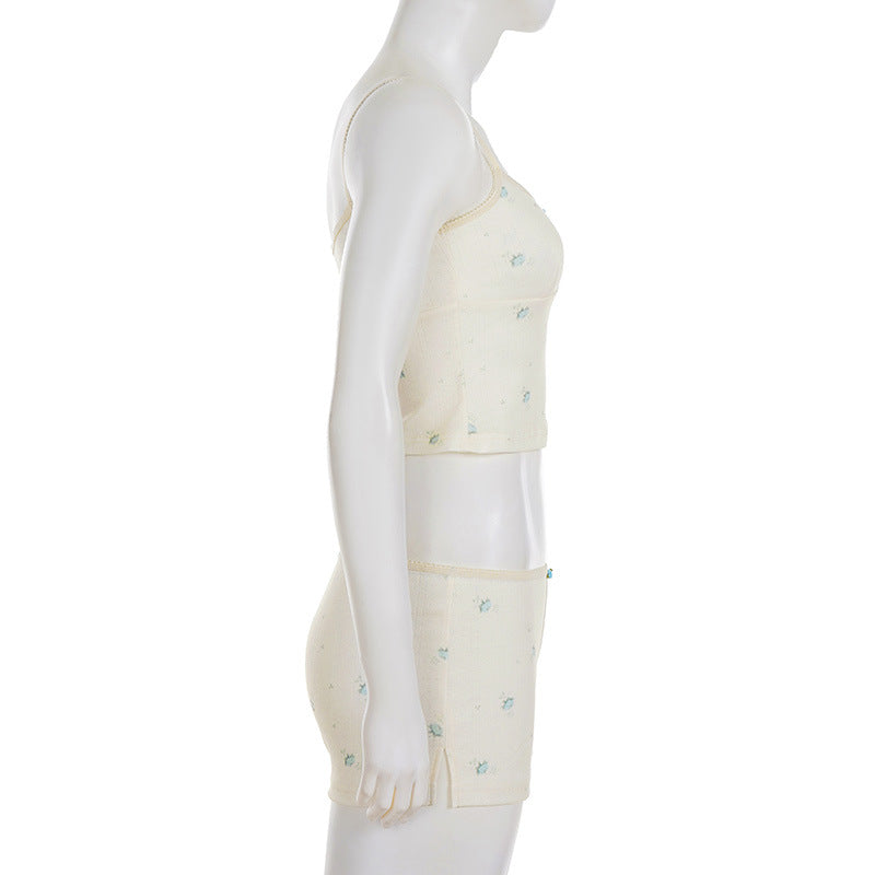 Women Floral Contrast Comfortable Crop Suspender Top and Shorts Two-piece Set 11