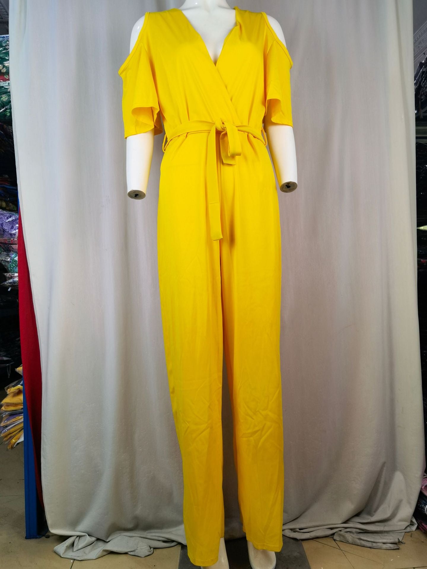 Women Cut Out Short Sleeve Wide Leg Jumpsuit with Belt 20