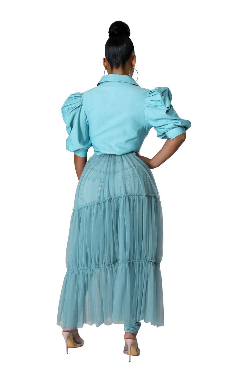 Women Summer Short Sleeve Mesh Shirt Dress 9