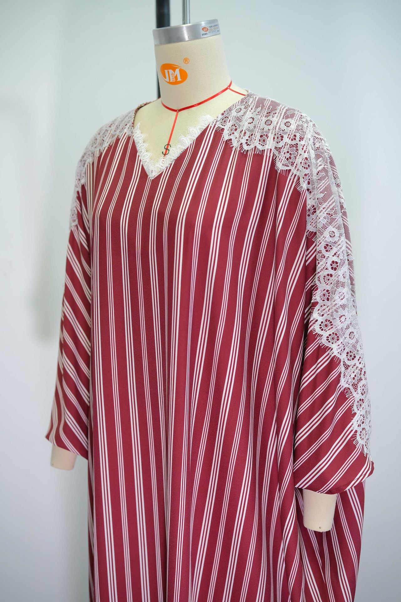 Women Summer Lace V-Neck Striped Dress 6