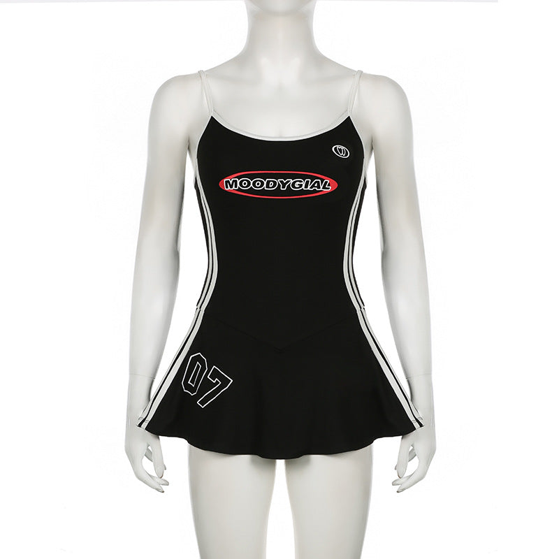 Women Summer American Sports Casual Digital Stripe Contrast Dress 22