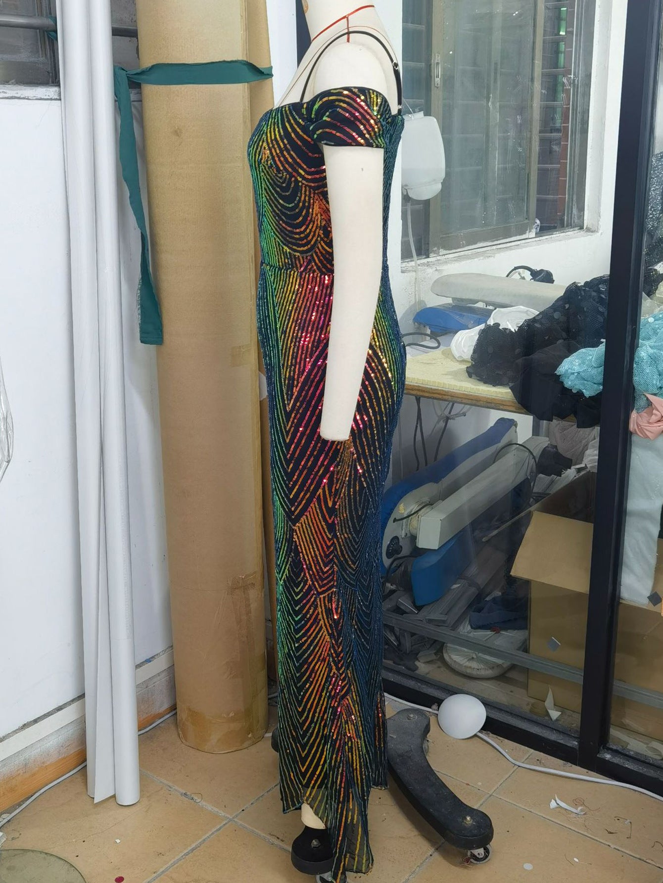 Sexy Sequined Strap Off Shoulder Women's Ball Evening Dress 17