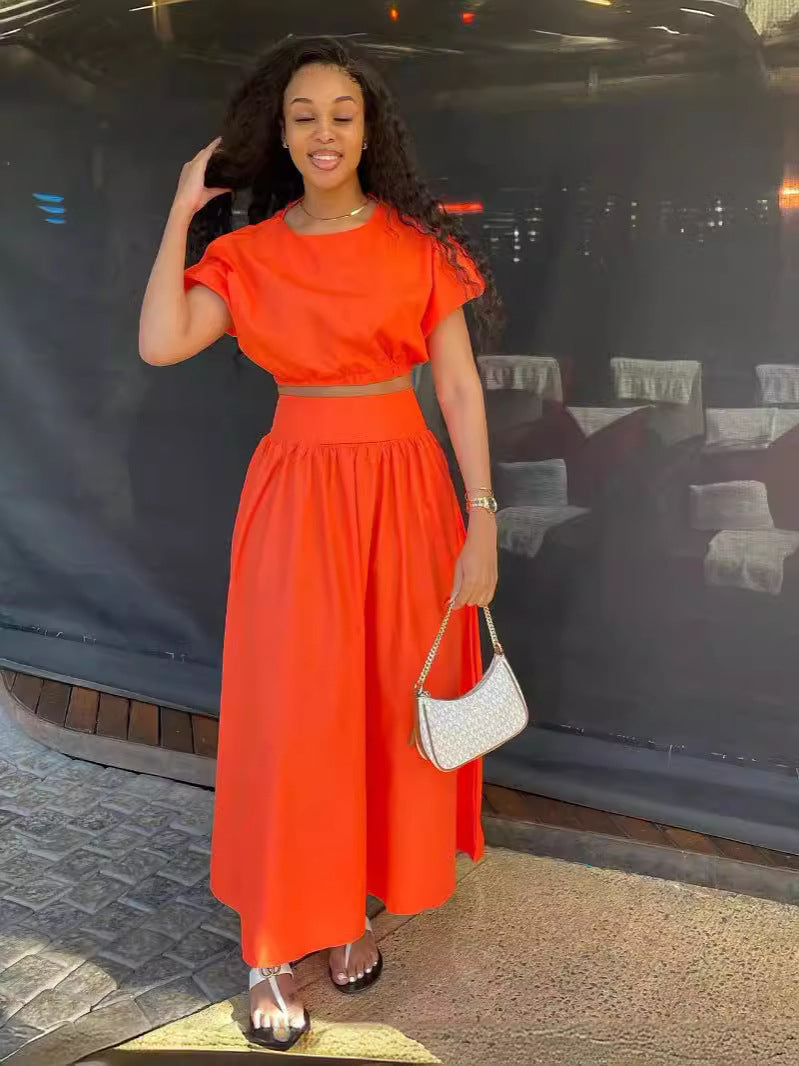 Women Lantern Sleeve Top and Skirt Two-piece Set 3