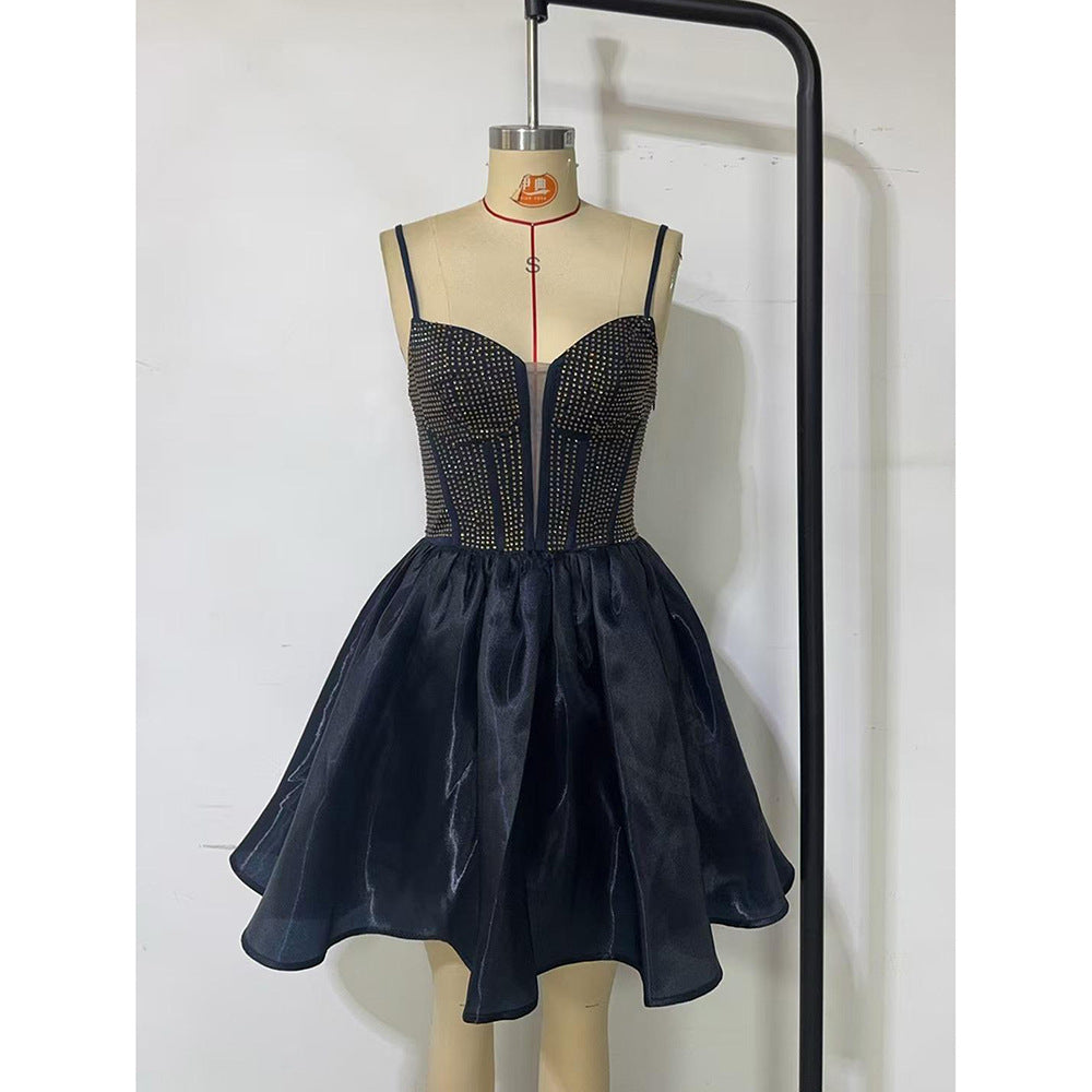 Women's Beaded Strap Ruffles Party Dress 9