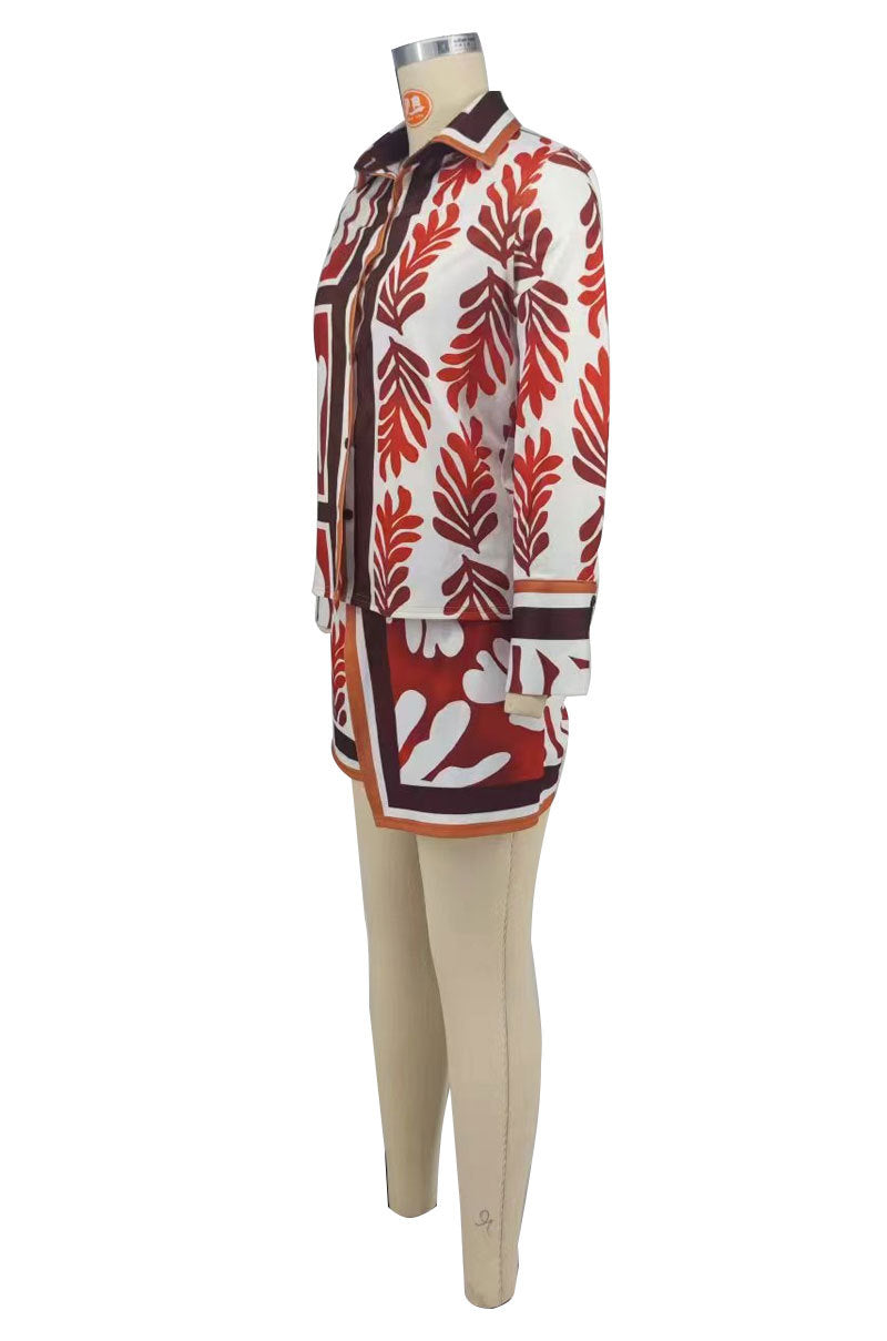 Women Casual Printed Long Sleeve Top and Shorts Two-piece Set 6