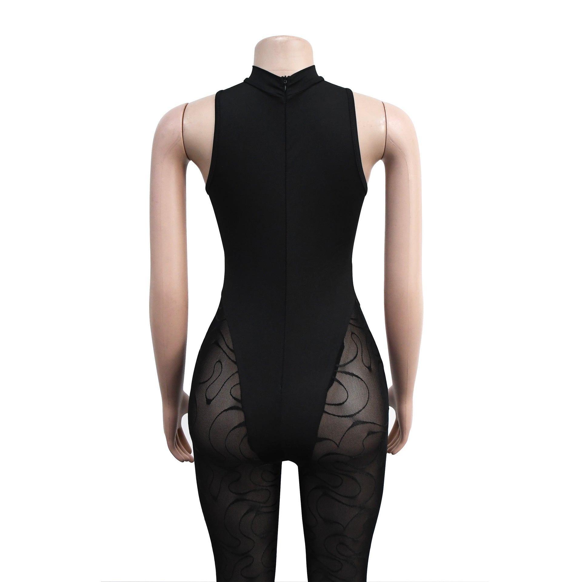 Women'S Fashion Solid Color Floral Mesh Sleeveless Jumpsuit Female 15