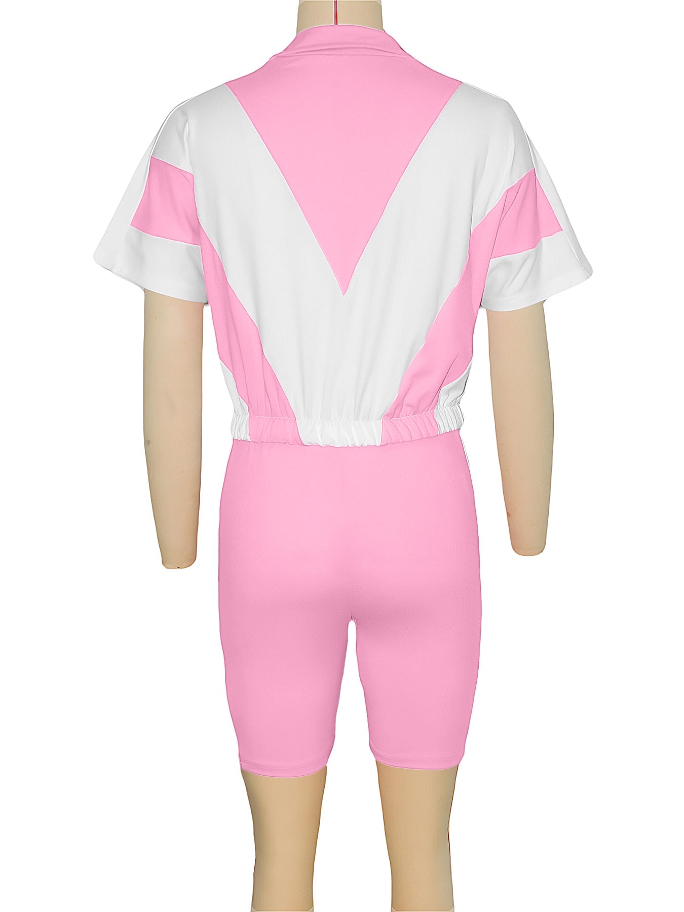 Women contrast color sports Casual short-sleeved Top and shorts two-piece set 25