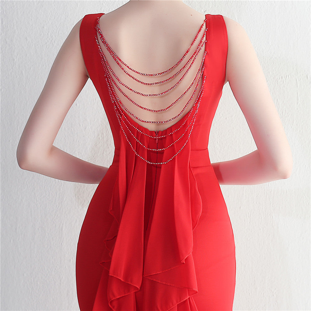 beaded satin plus chiffon wedding dinner etiquette sexy dress 19