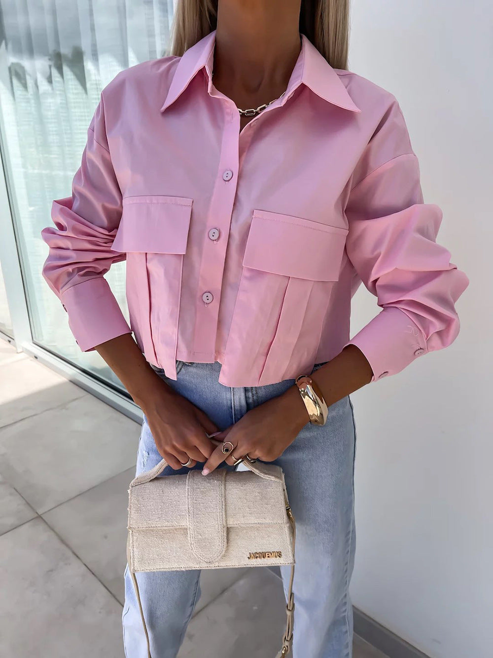 Spring Autumn Women's Fashion Solid Color Long Sleeve Chic Casual Shirt 3