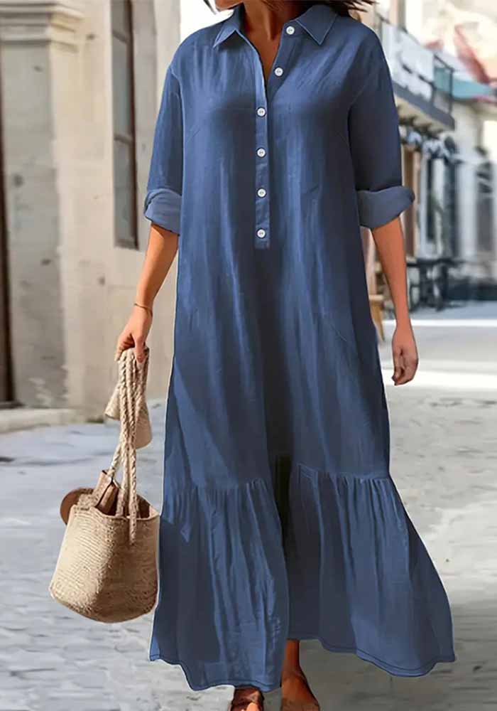 Women's Chic Elegant Long-Sleeve Turndown Collar Dress