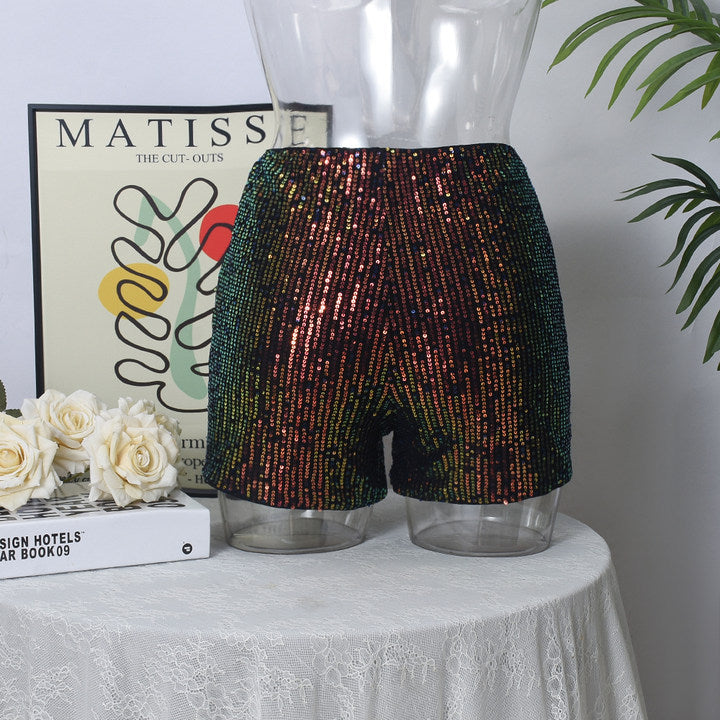 Sequin Women Leopard Elastic Waist Casual Shorts 21