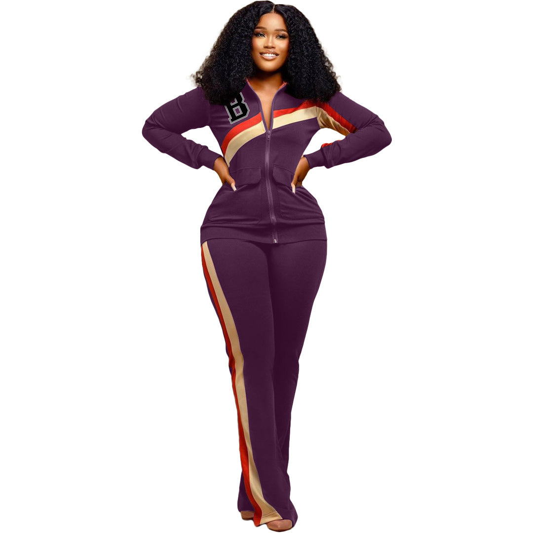 Women'S Sports Casual Fashion Two Piece Pocket Sportwear Pants Set Tracksuit 9