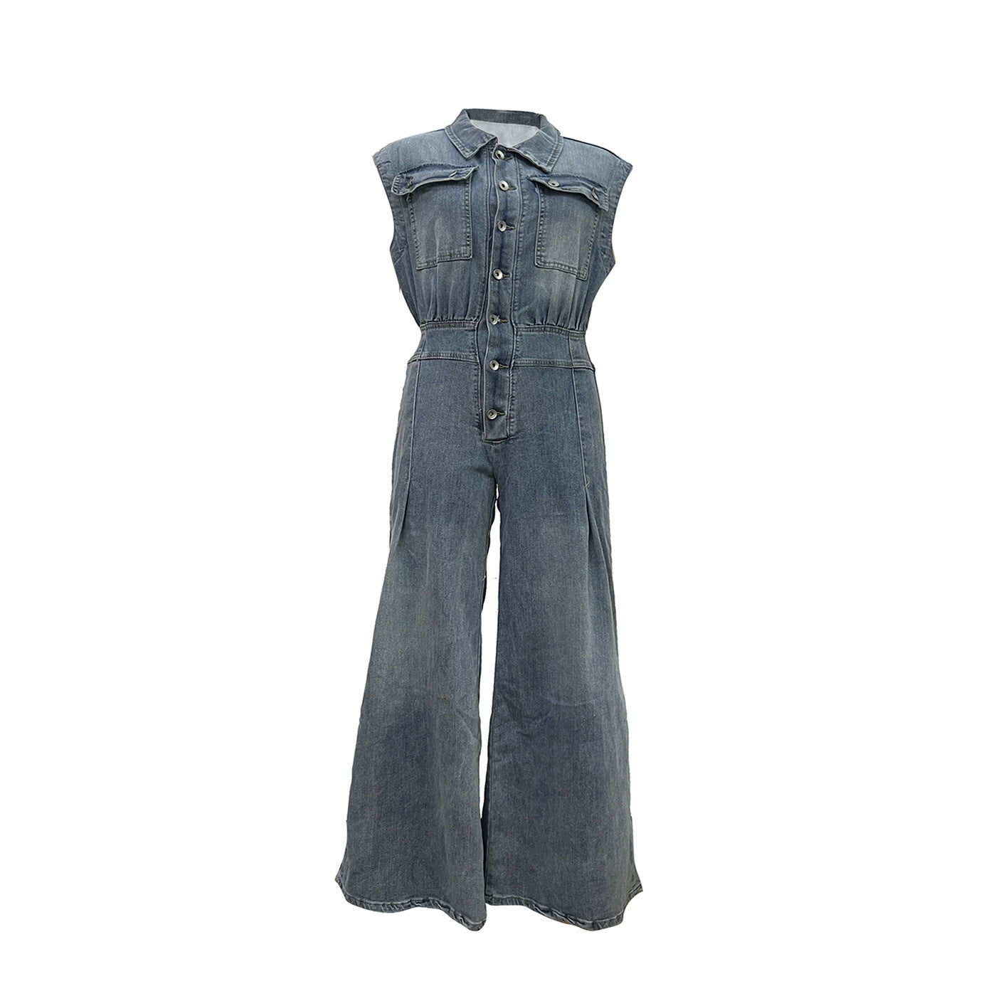 Women's Casual Sleeveless Denim Wide Leg Jumpsuit 11