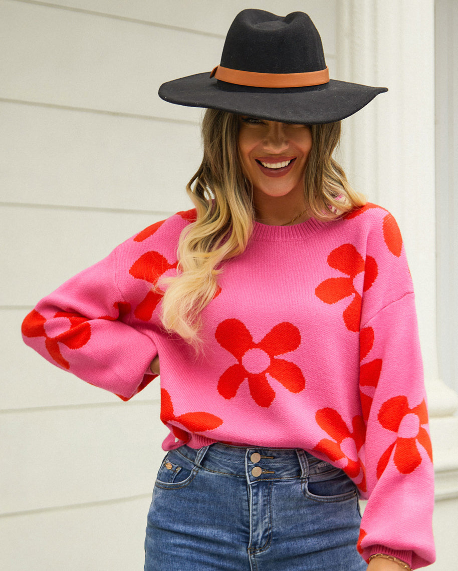 Autumn and winter women's printed sweater pullover flower plus size sweater 30