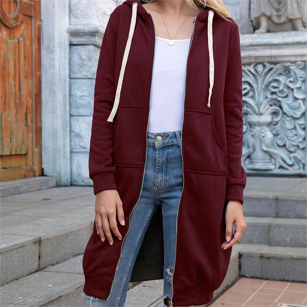 Fall Winter Plus Size Women's Casual Loose Hooded Coat Women Mid Length Hoodies 10