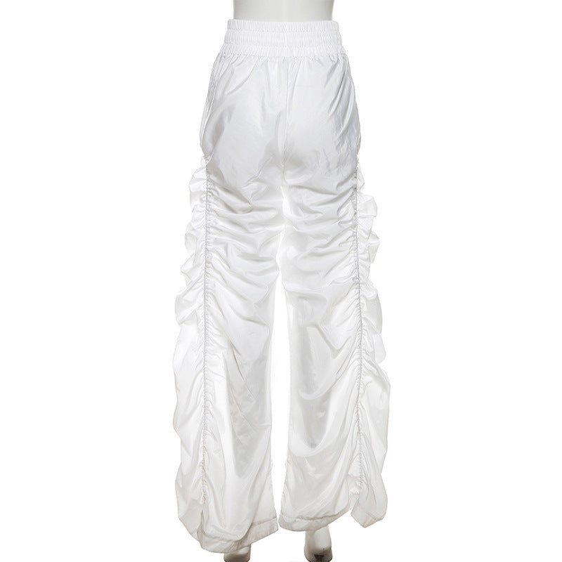 Summer women's fashion high waist Pleated loose casual pants 11