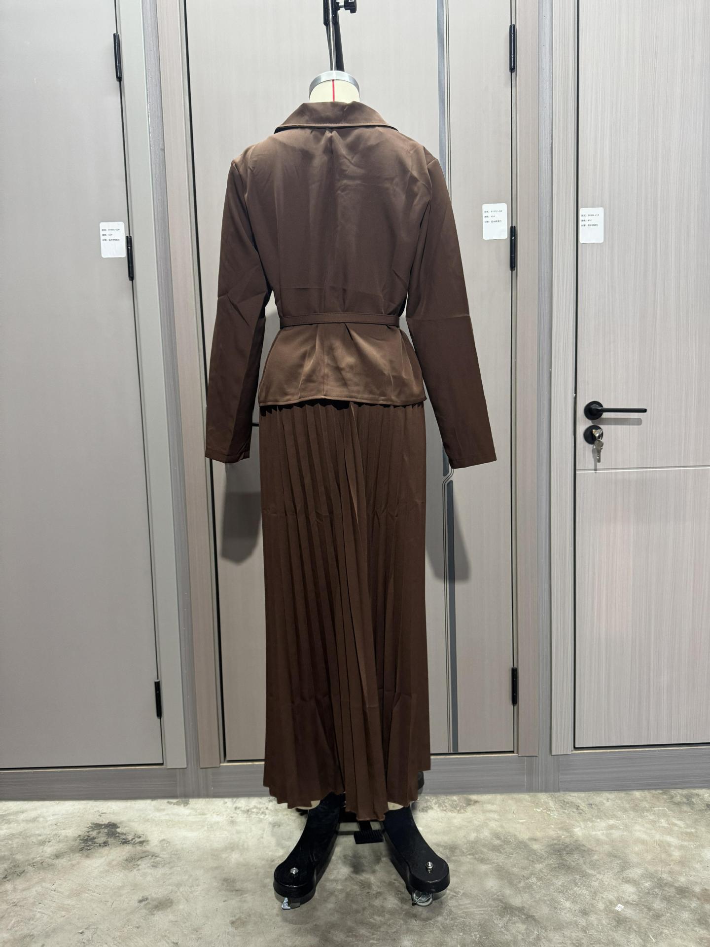 Women Button Blazer and Pleated Skirt Two Piece Set 20