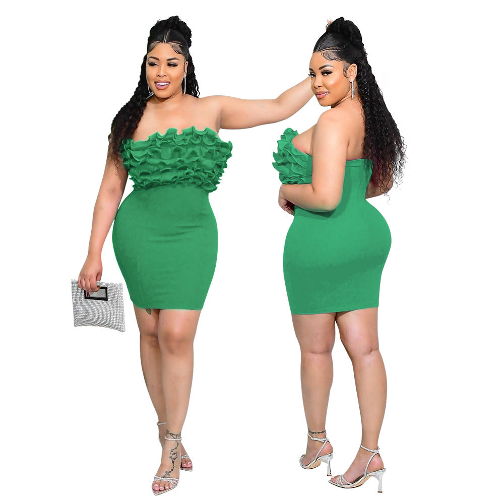 Women Strapless Pressed Lace Bodycon Dress