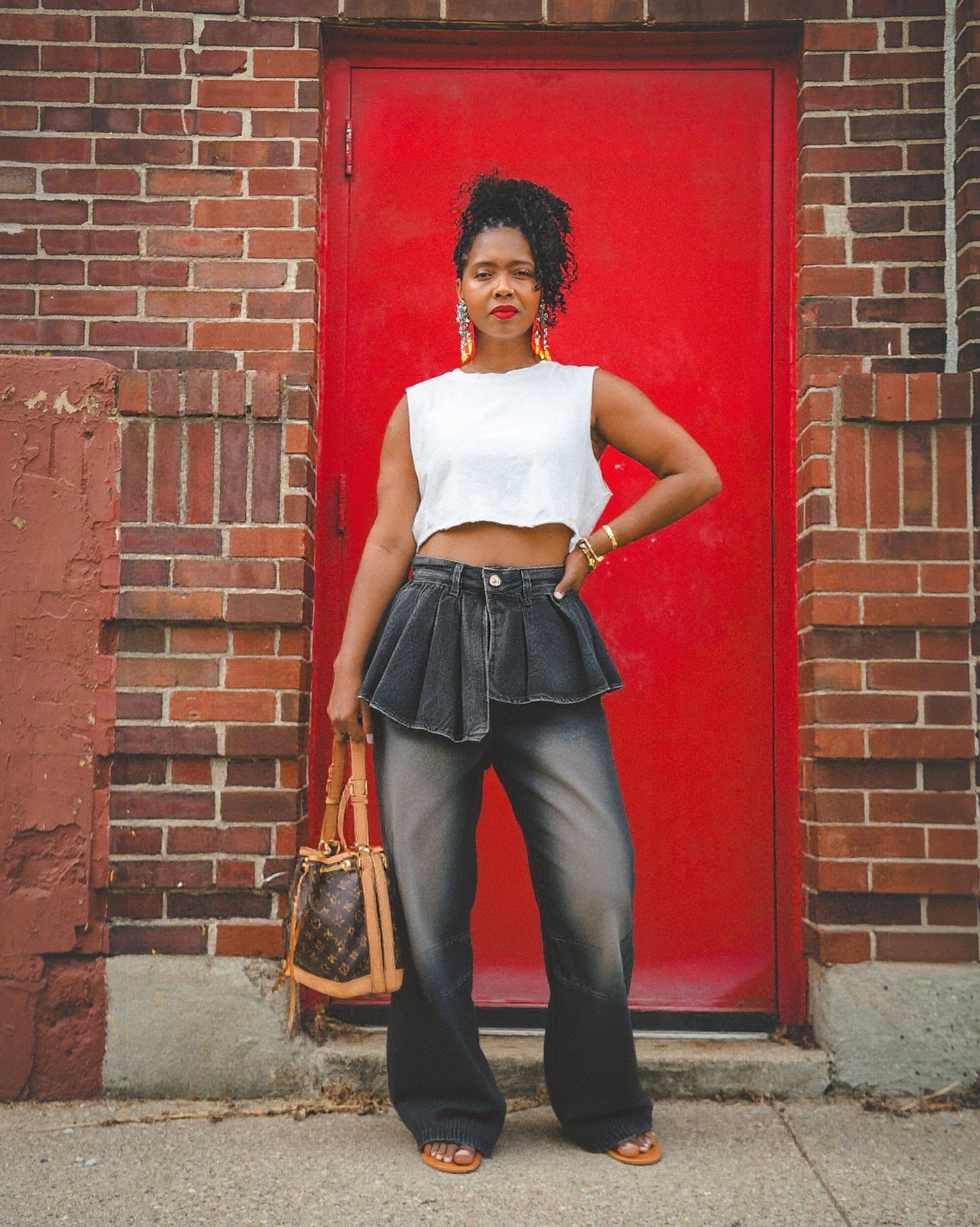 Women Irregular Pleated Denim Pants 4