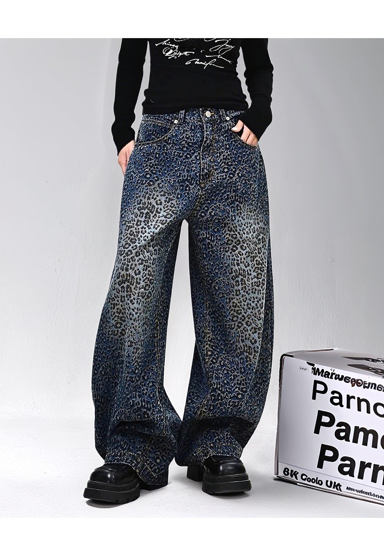 Plus-Size Women Autumn Leopard Print American Denim Pant 9