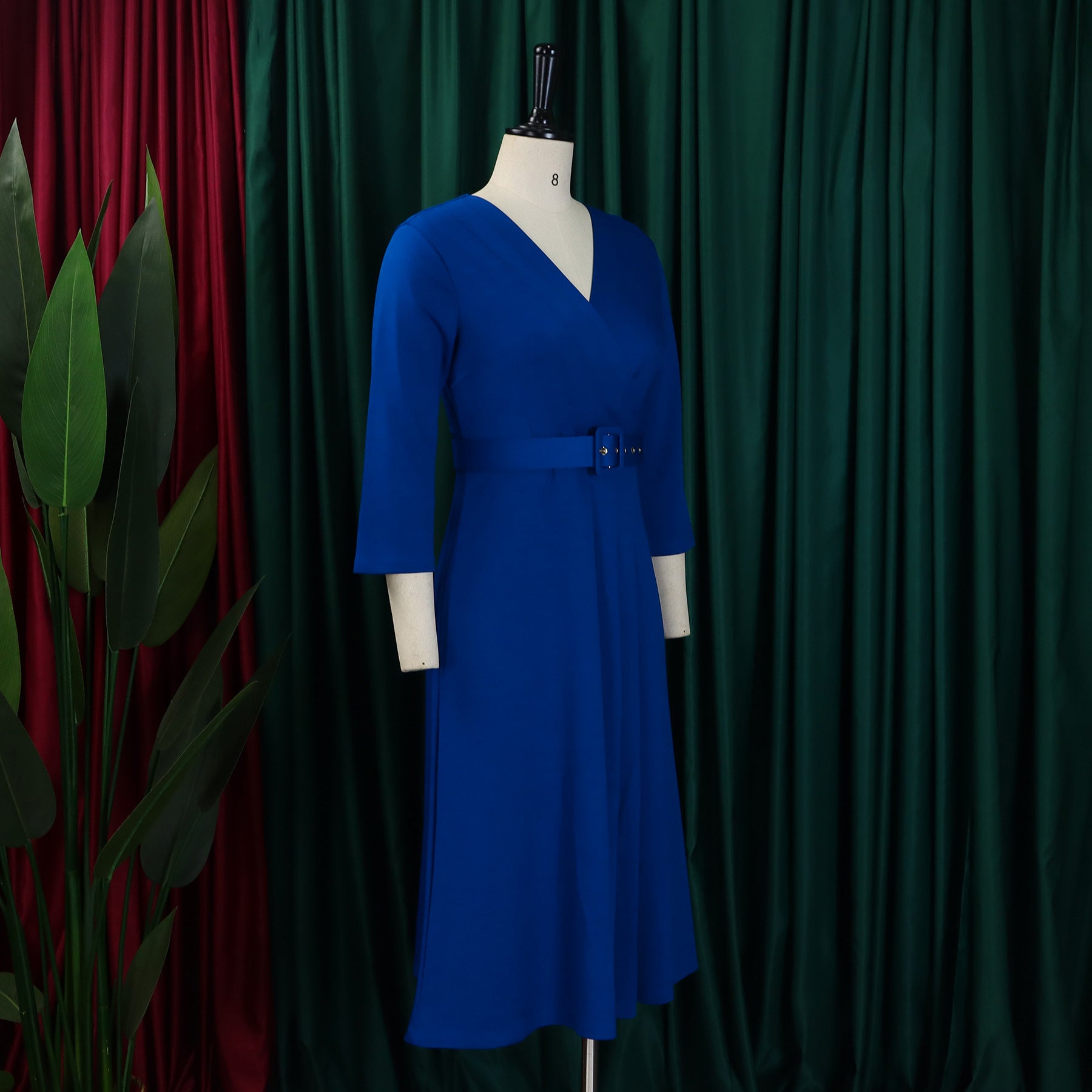 Women v-neck pleated elastic elegant African dress 22