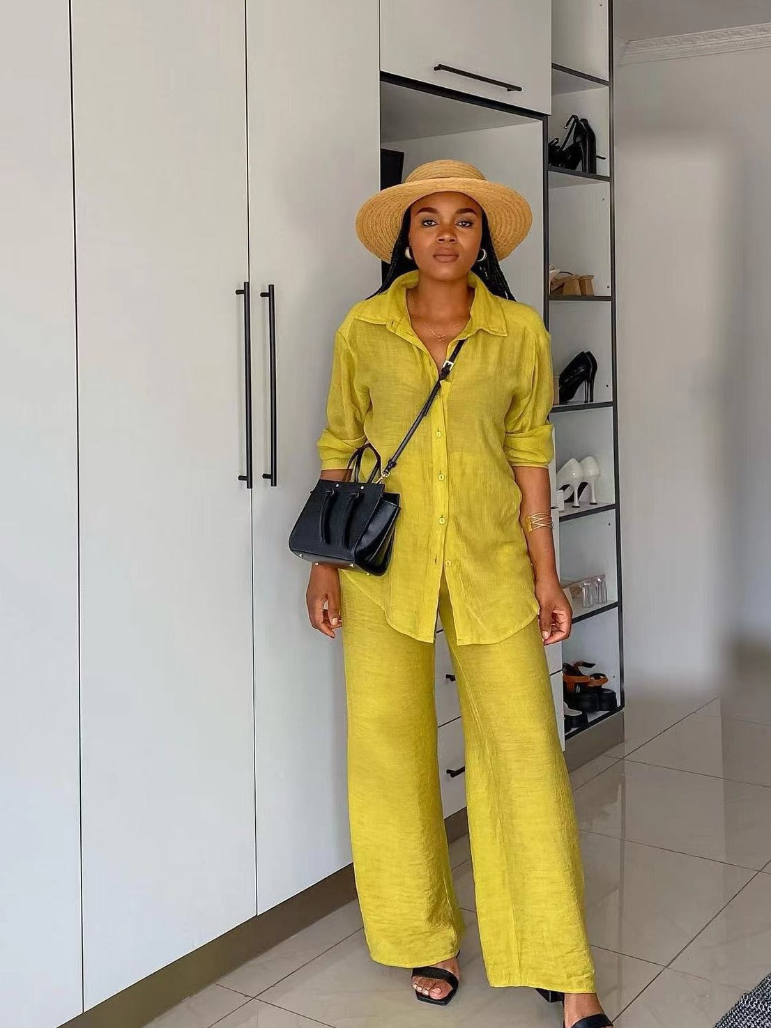 Women Casual long-sleeved shirt and straight pants two-piece set 5