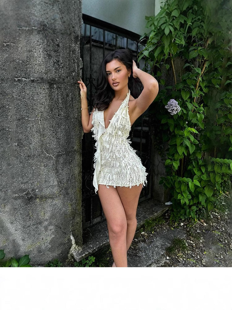 Women Summer Sexy Hot Halter Neck Lace V Neck Backless Bodycon Dress 7