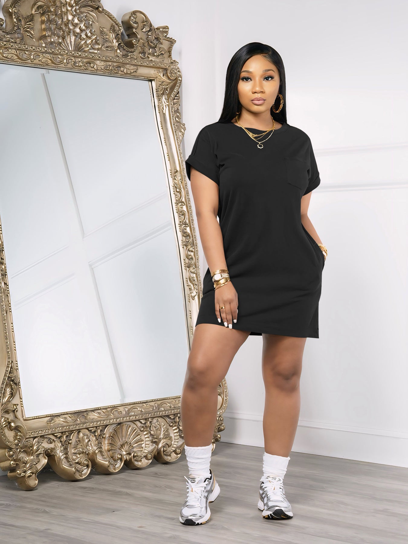 Women Solid Casual T-Shirt Short Sleeve Dress