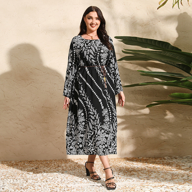 Chic Elegant Printed Loose Long Sleeve Plus Size Dress 6