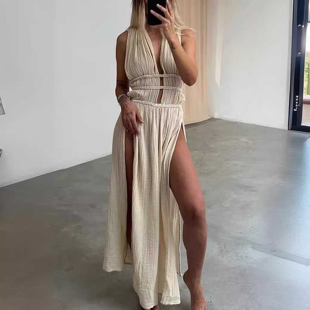 Women Bohemian Style Hollow Slit Long Dress 8