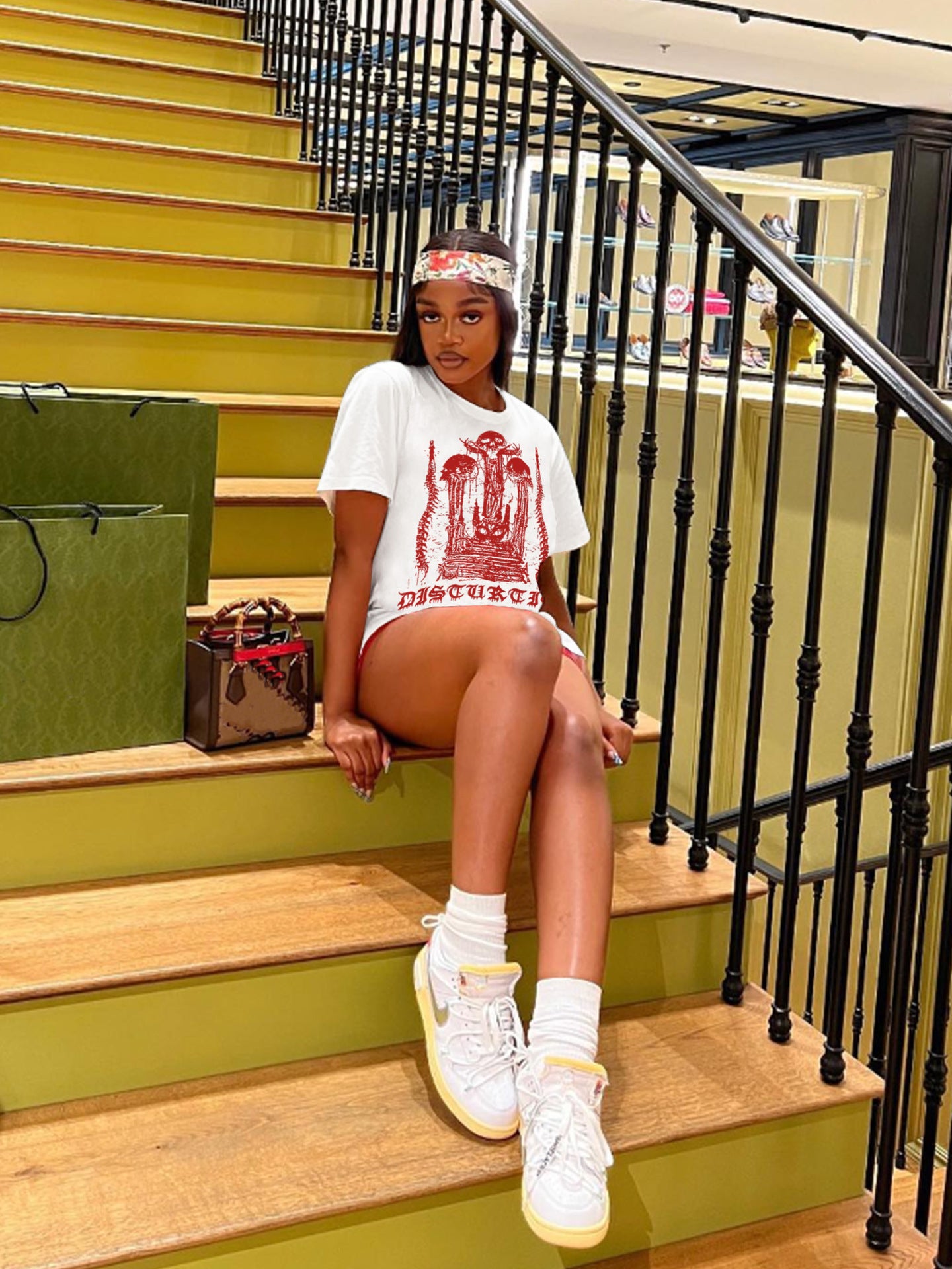 Gothic Printed Summer Fashion Loose T-Shirt Elastic Waist Shorts Two Piece Set 6