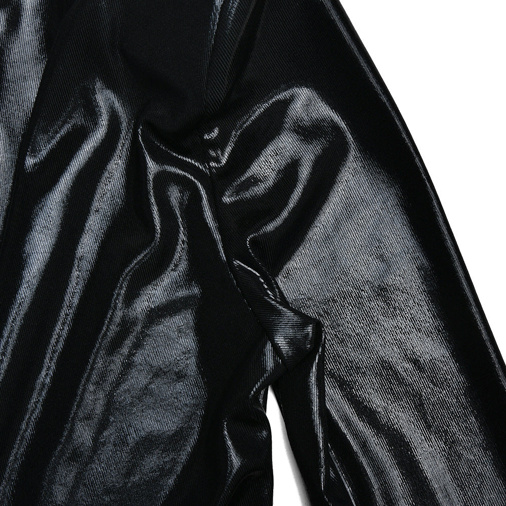 Sexy Chic V-Neck Long Sleeve Patchwork Pleated Leather Dress 22