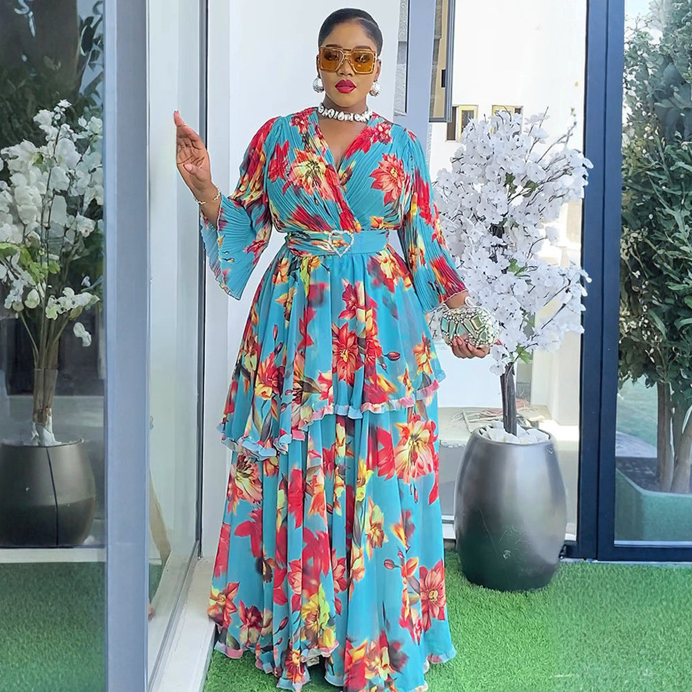 Plus Size  African Women's Floral Print Long Dress 4