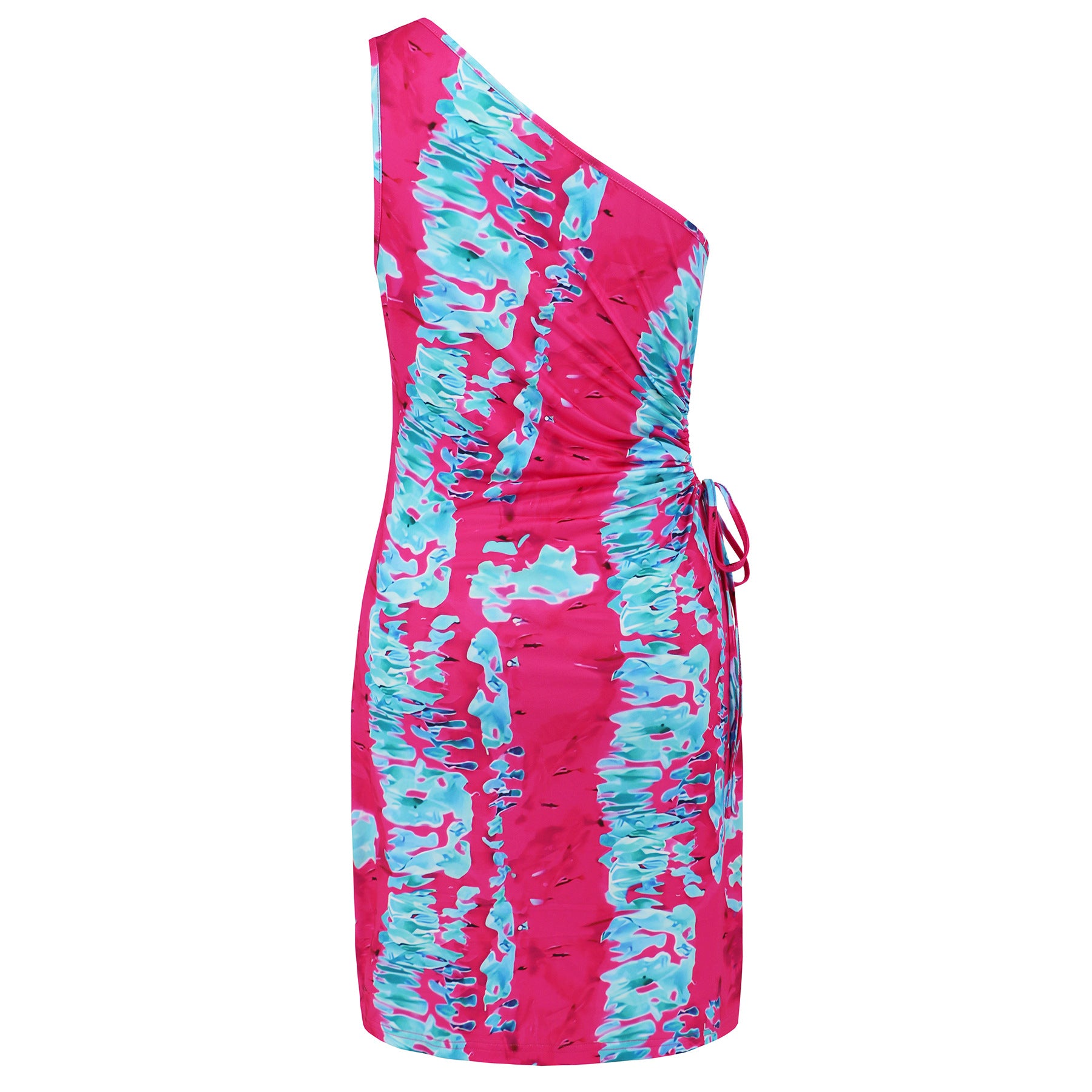 Women Sexy One Shoulder Slash Shoulder Tie Dye Print Dress 21