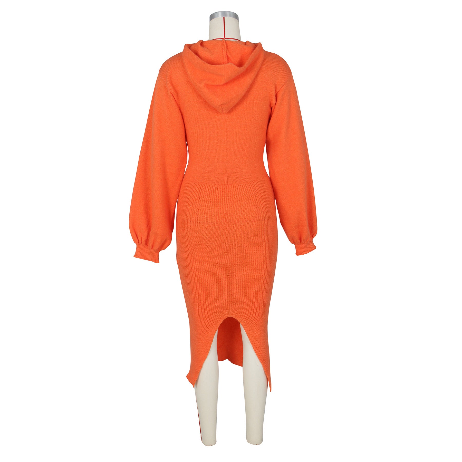 Women Slit Balloon Sleeve Hooded Midi Dress 9