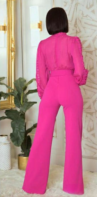 Women Elegant Lace Patchwork Lace-Up Wide-Leg Jumpsuit 34