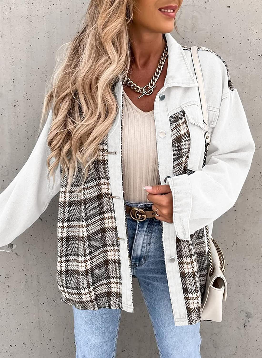 Autumn And Winter Denim Jacket Long Sleeve Plaid Buttoned Shirt Top 6