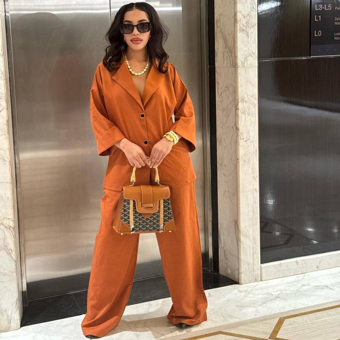 Women Turndown Collar Shirt and Pant Two-Piece Set 4