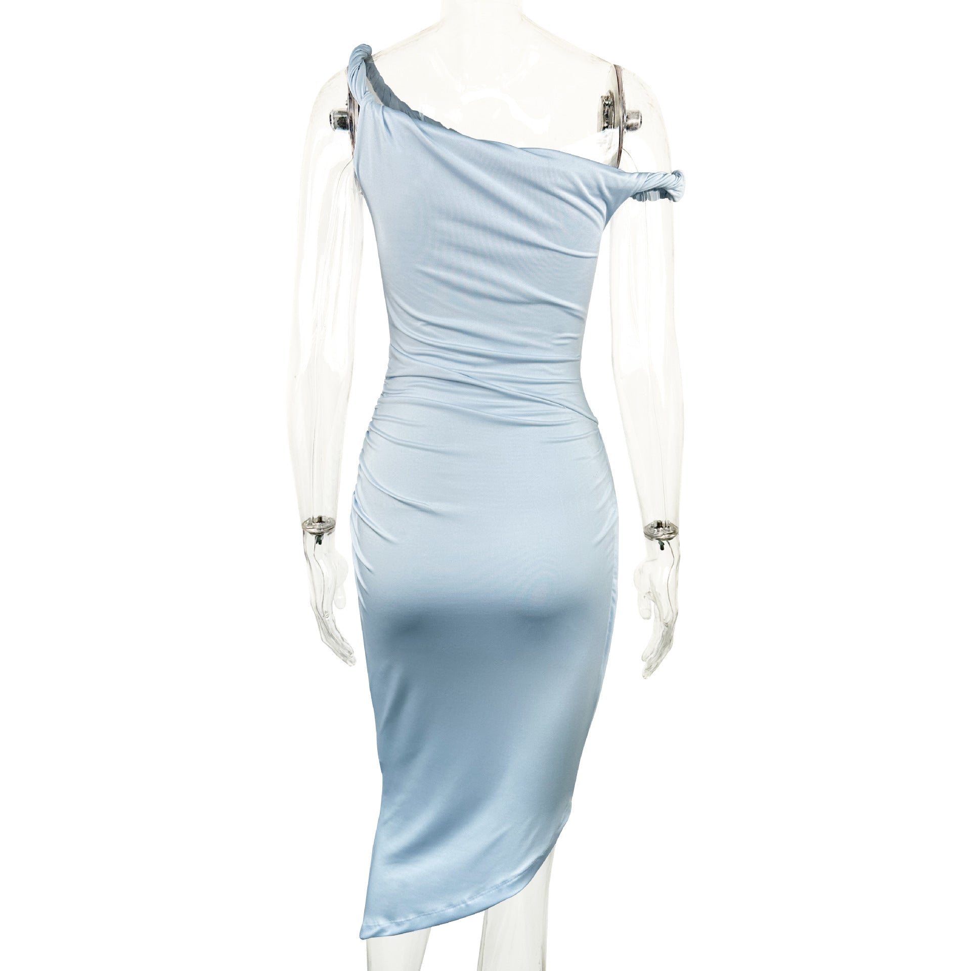 Women slash shoulder strap, sexy pleated irregular maxi dress 16