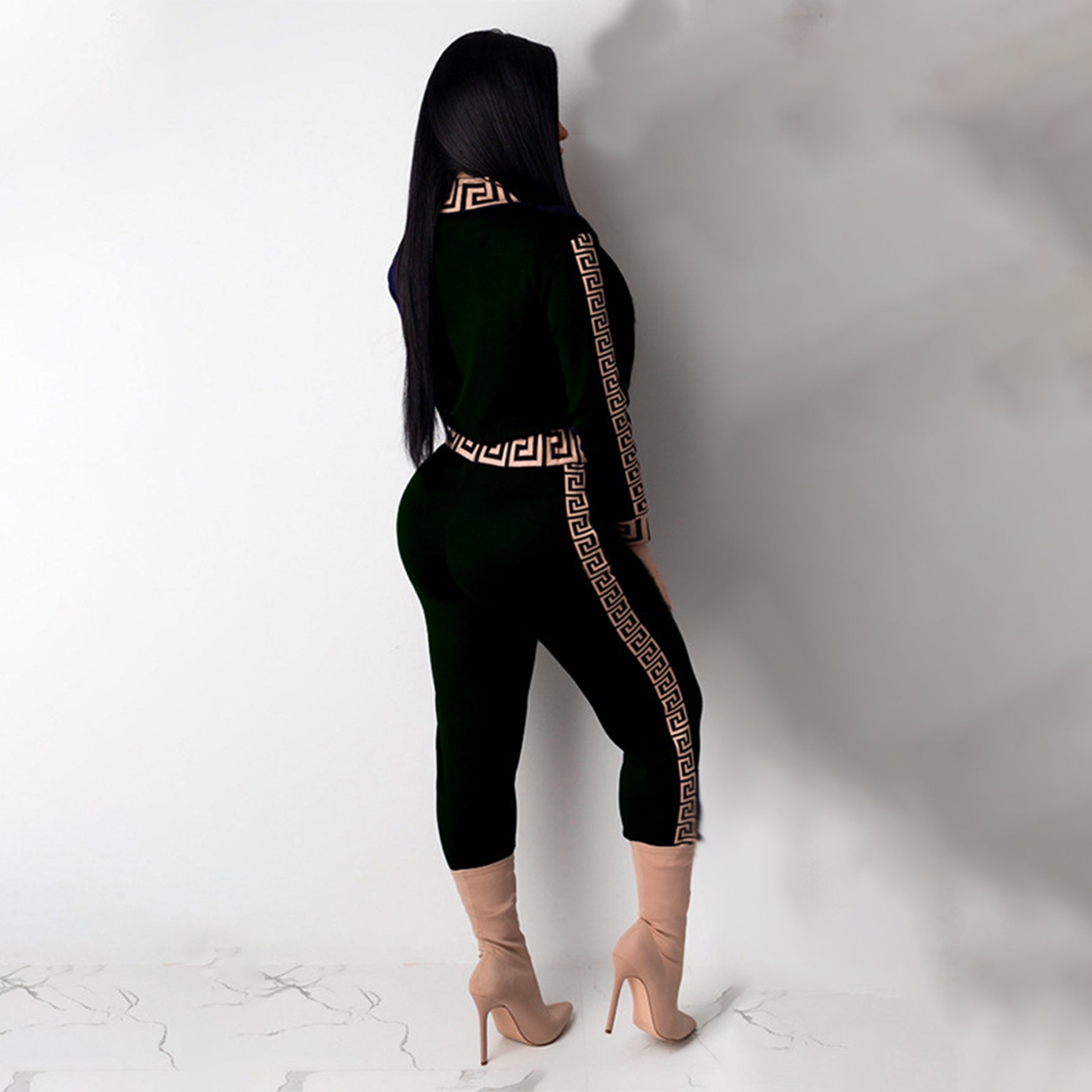 Fashion Casual Women's Zip Long Sleeve Top Pants Two Piece Set 4