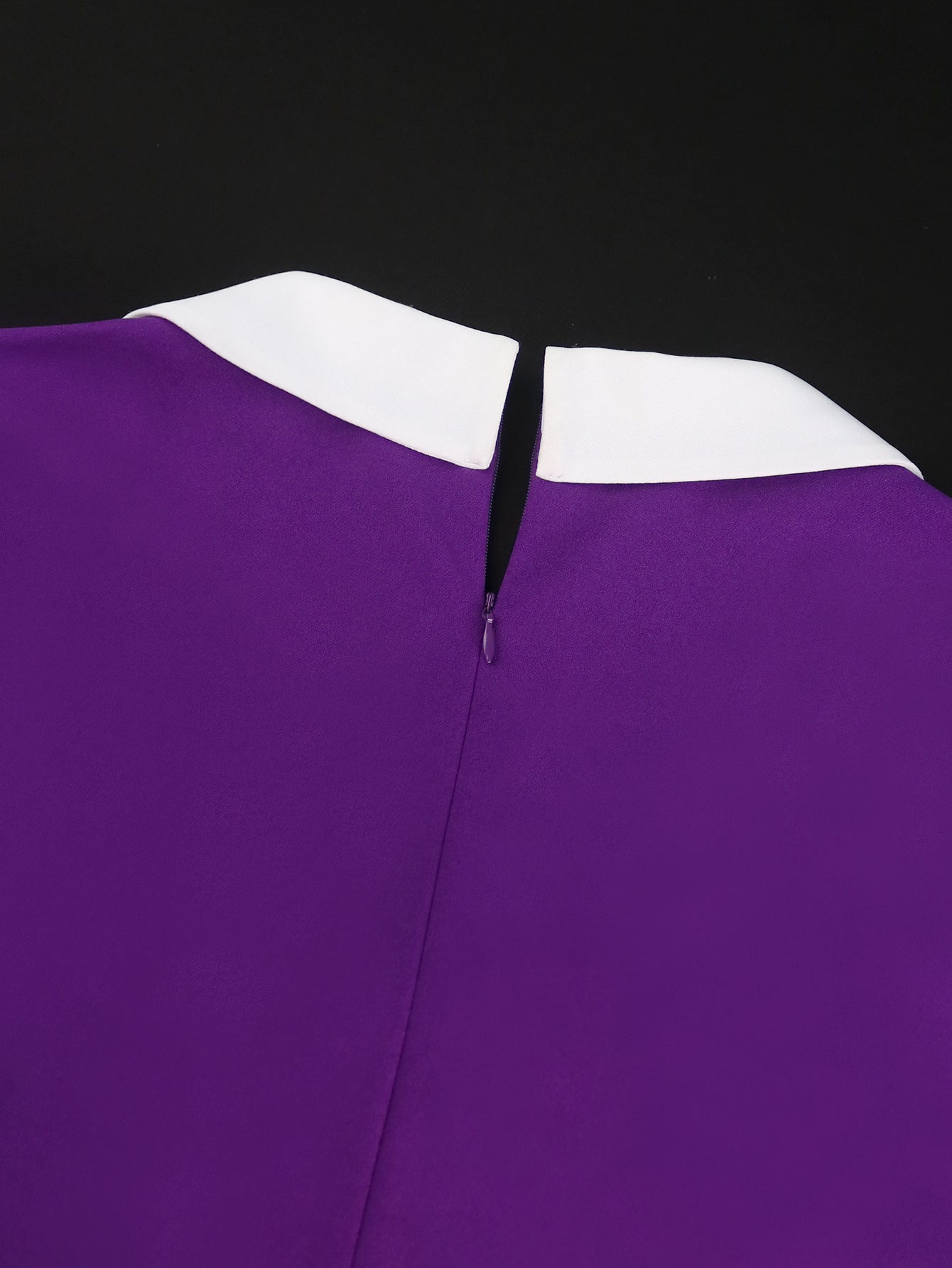 Plus Size Women Elegant Purple Pleated White Bow Square Neck Dress 11