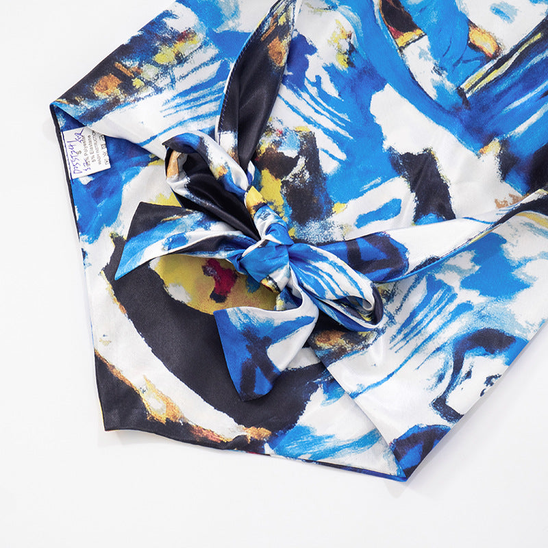 Women Printed Backless Lace-Up Top and Shorts Two-Piece Set 23