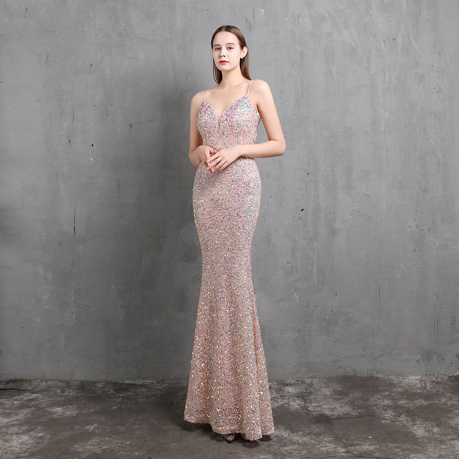 Women Heavy Crafts Colorful Sequins Long Party Evening Dress 13