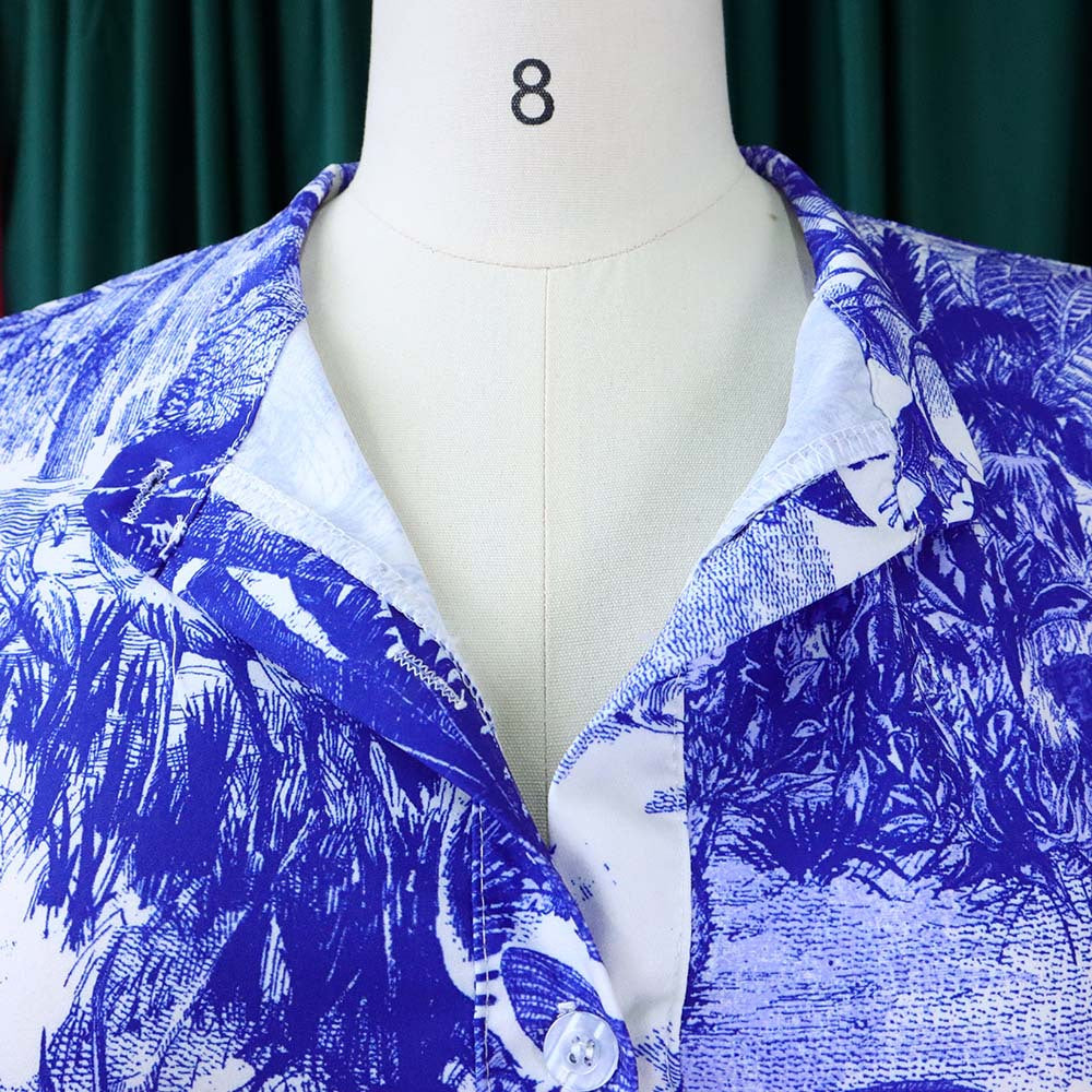 Plus Size Summer Women Printed Short Sleeve Dress 11