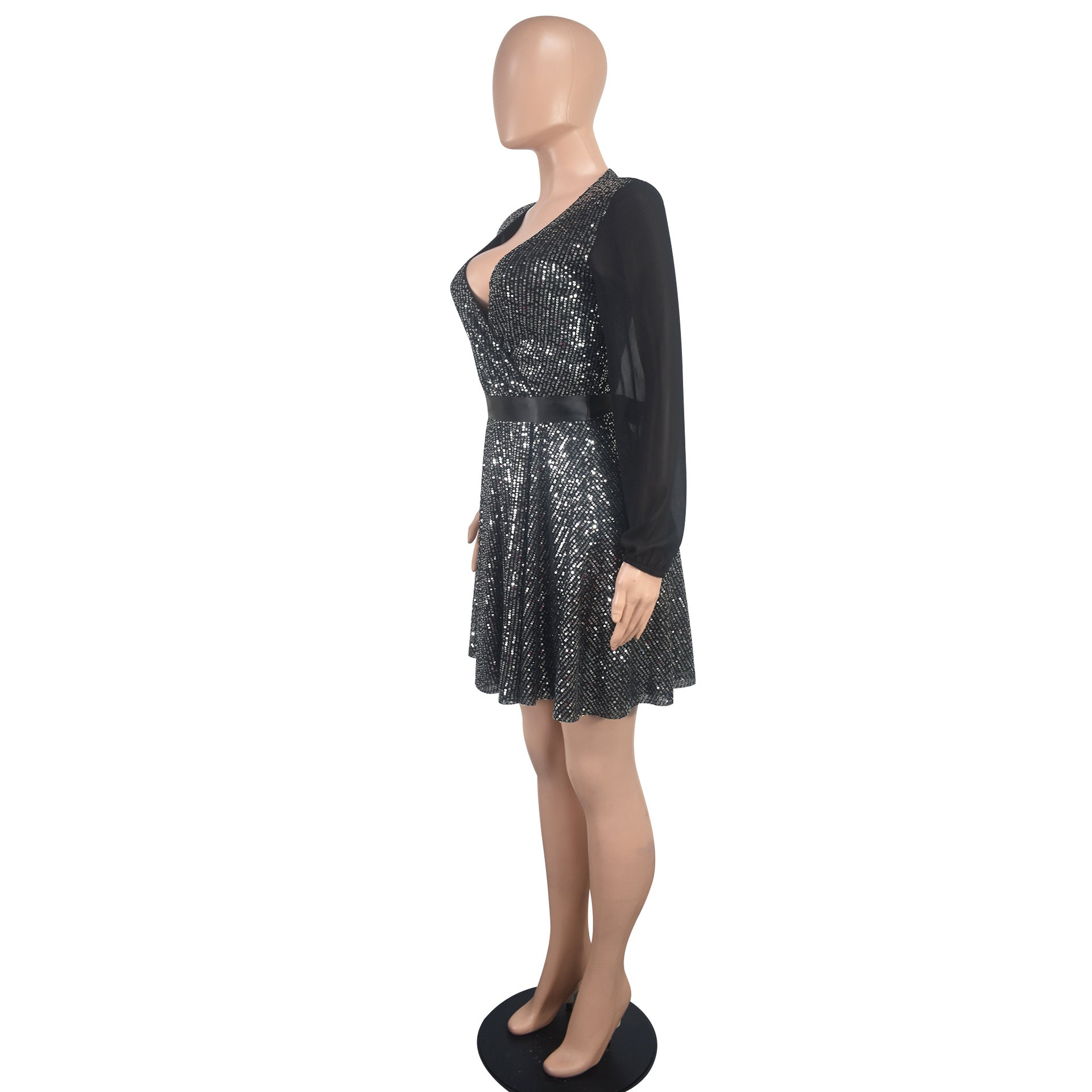 Women Sequin Party Long Sleeve Mini Dress 8