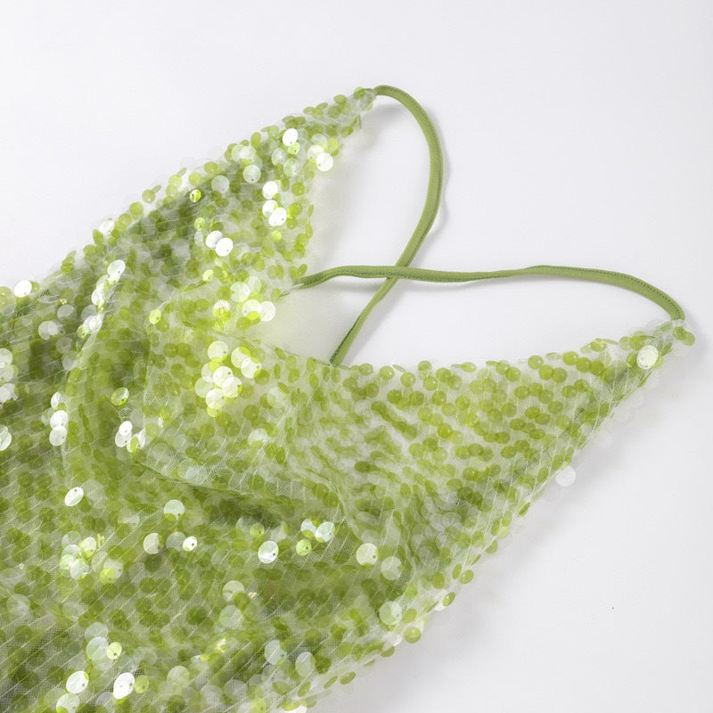 Fashion straps slim sequins Low Back long sexy cross 16