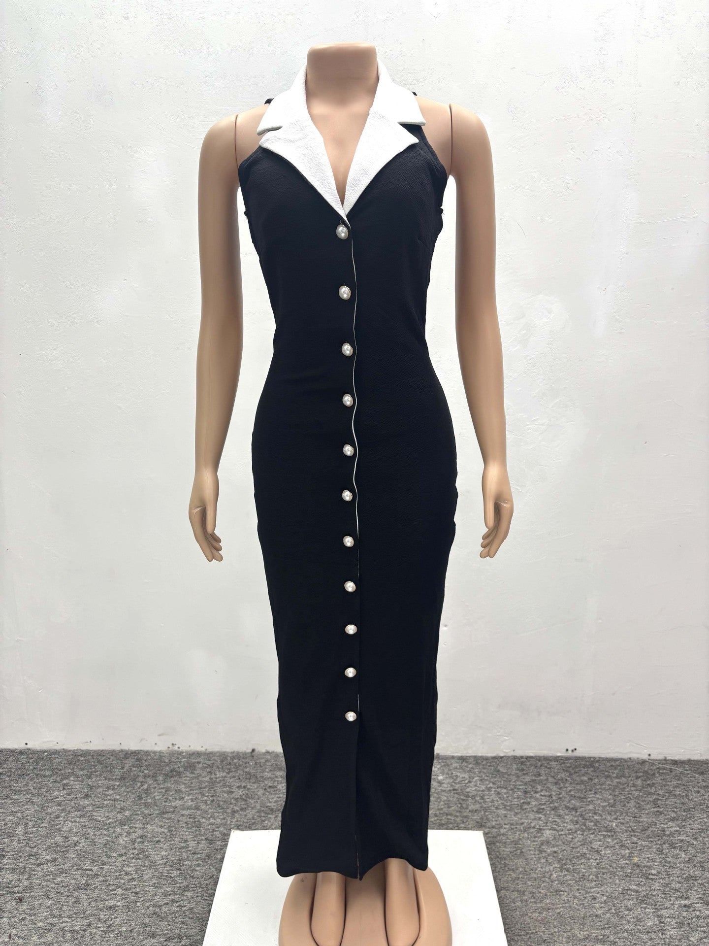 Women Elegant Contrast Button African Dress 9