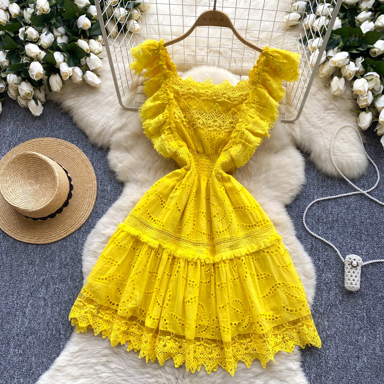 Women Summer French Lace Embroidered Dress 26