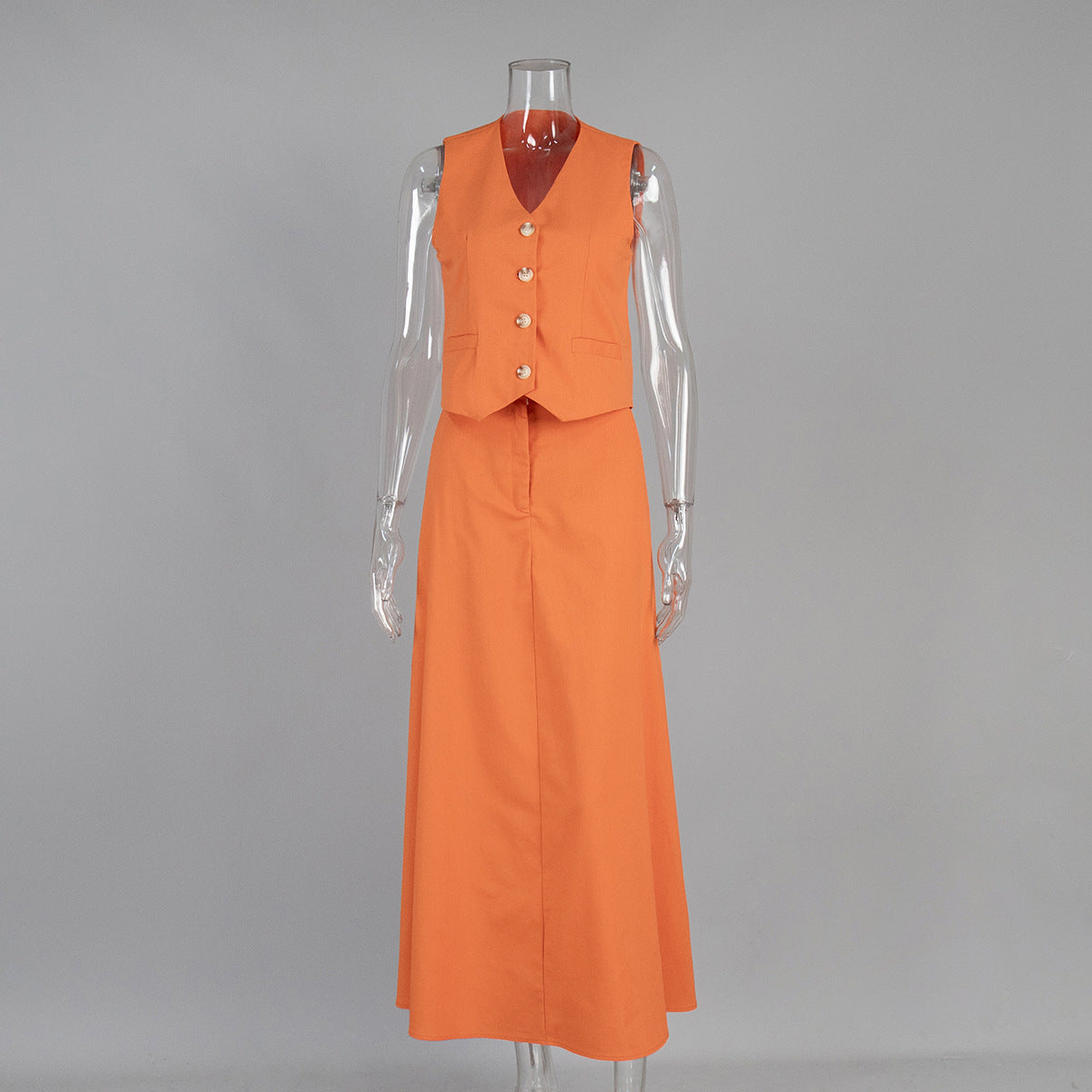 Women Orange Sleeveless Top and Skirt Casual Two Piece Set 12
