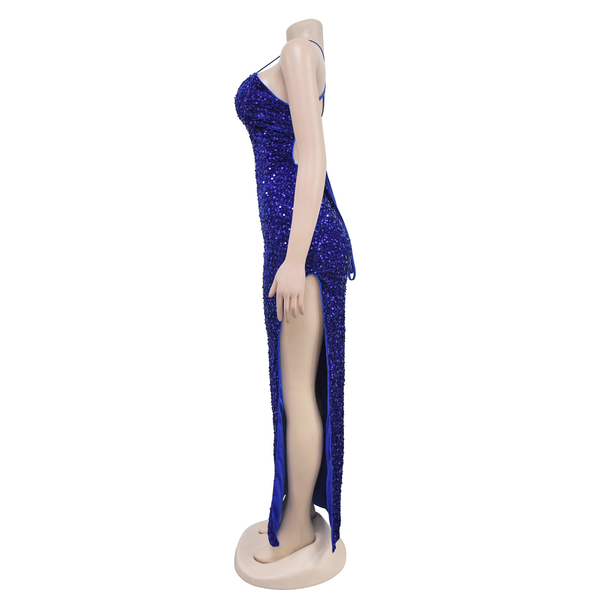 Women's Fashion Sequin Strap Backless Slit Evening Dress 24